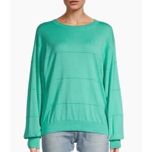 New CRUSH Cashmere Balou Striped Cotton-Blend Sweater Oversized Surf Blue Small